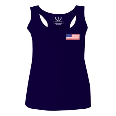0072. Vintage American Flag United States Graphic USA 4th of July Memorial Military Patriotic Style Women's Tank Top Racerback (Navy Blue, X Small)