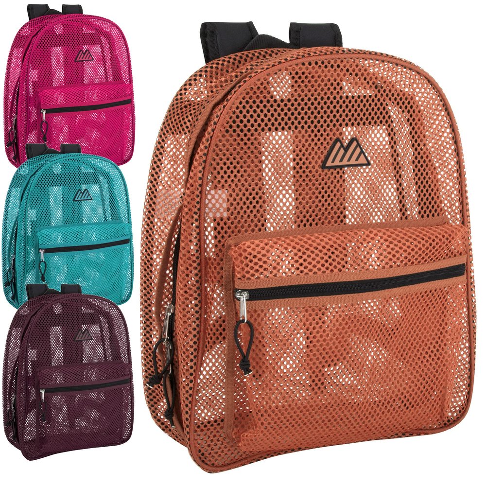 24 Pack Bulk Mesh Backpacks for School Kids, Adults, Beach, and Travel, 17" Mesh Backpacks in Bulk