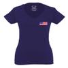 0072. Vintage American Flag United States Graphic USA 4th of July Memorial Military Patriotic Style for Women V Neck Fitted T Shirt (Navy Blue, X Small) view 2