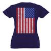 0072. Vintage American Flag United States Graphic USA 4th of July Memorial Military Patriotic Style for Women V Neck Fitted T Shirt (Navy Blue, X Small) view 3