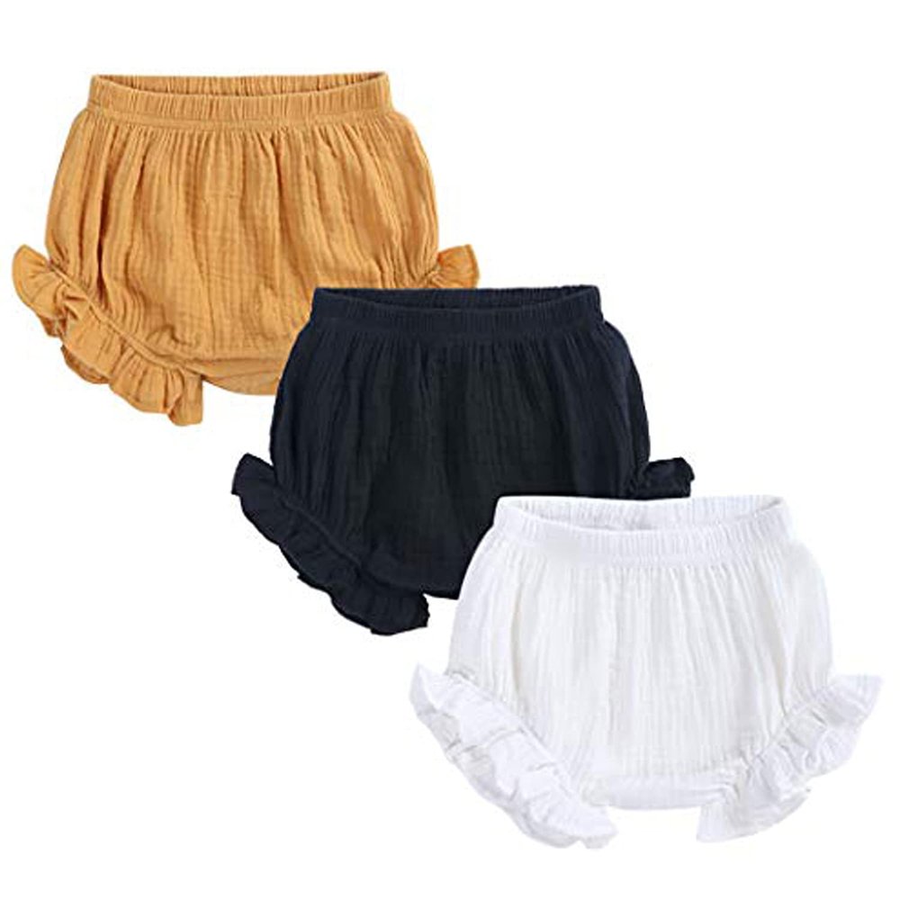 Unisex Baby Girls Boys 3 Pack Shorts Cotton Linen Blend Ruffle Bloomer Cute Loose Harem PP Shorts Pants Outfit