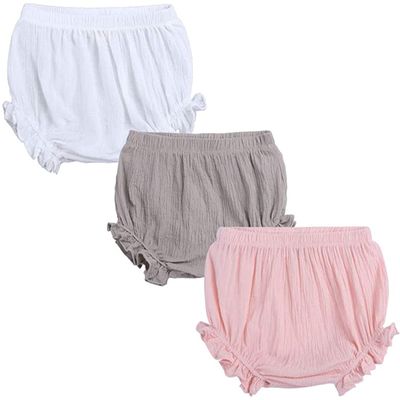 EISHOW Unisex Baby Girls Boys 3 Pack Shorts Cotton Linen Blend Ruffle Bloomer Cute Loose Harem PP Shorts Pants Outfit