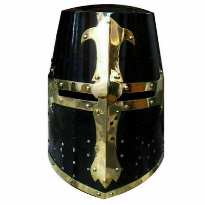 Medieval Knight Black Crusader Armour Helmet Design Brass