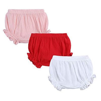 EISHOW Unisex Baby Girls Boys 3 Pack Shorts Cotton Linen Blend Ruffle Bloomer Cute Loose Harem PP Shorts Pants Outfit