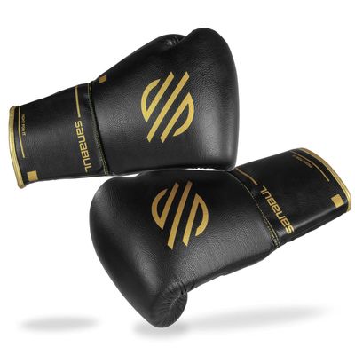 Sanabul Gold Strike Professional Boxing Gloves for Men & Women, Muay Thai Kickboxing MMA Gloves, Combat Sports Pro Sparring Training Sparring, Black Laces 16 oz