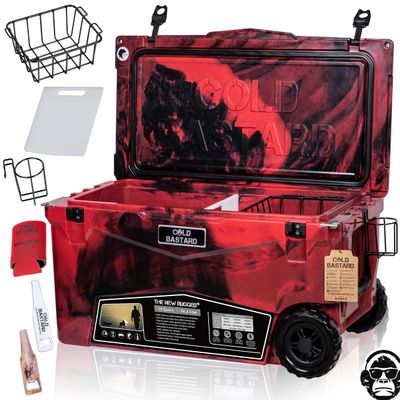 COLD BASTARD COOLERS 70QTW Rugged+ CAMO Red Large Wheels The Best Premium Ice Chest Cooler Accessories Free S&H (CB70W-CR)