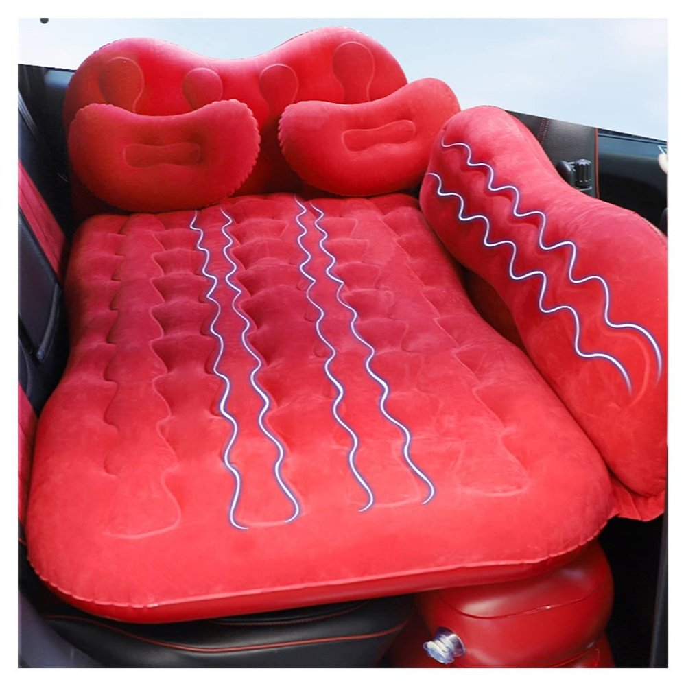 MTFZD PVC Flocking Car Travel Bed Multifunctional SUV Inflatable Air Mattress Outdoor Camping Car Inflatable Bed Accessories Adult Sleeping (Color : Red)