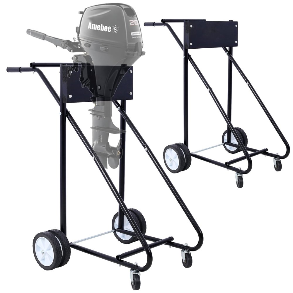 Amebee Boat Engine Outboard Motor Cart Dolly Stand for Installation Carrier Storage Cart Rack Maintenance Boat Outboard Motor Engine Stand Load Bearing 315lbs Black (4 Wheel Cart 315lb)