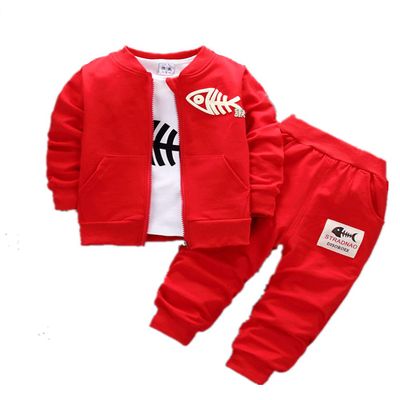 Baby Boys Clothing Set T-Shirt+Coat+Pants Children Tracksuit Outfits Suit (Red, 6 Months, 9_Months)