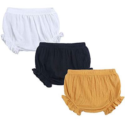 Unisex Baby Girls Boys 3 Pack Shorts Cotton Linen Blend Ruffle Bloomer Cute Loose Harem PP Shorts Pants Outfit