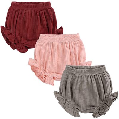 EISHOW Unisex Baby Girls Boys 3 Pack Shorts Cotton Linen Blend Ruffle Bloomer Cute Loose Harem PP Shorts Pants Outfit