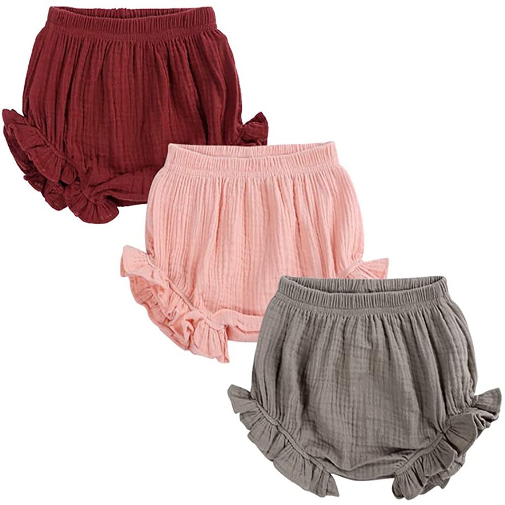 EISHOW Unisex Baby Girls Boys 3 Pack Shorts Cotton Linen Blend Ruffle Bloomer Cute Loose Harem PP Shorts Pants Outfit