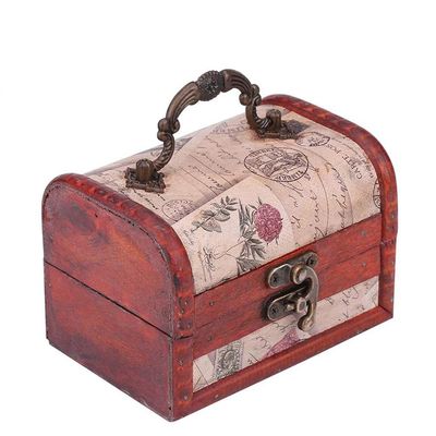 1pc Retro Wood Box Lock Storage Box Treasure Chest Jewelry Storage Box Earrings Organizer