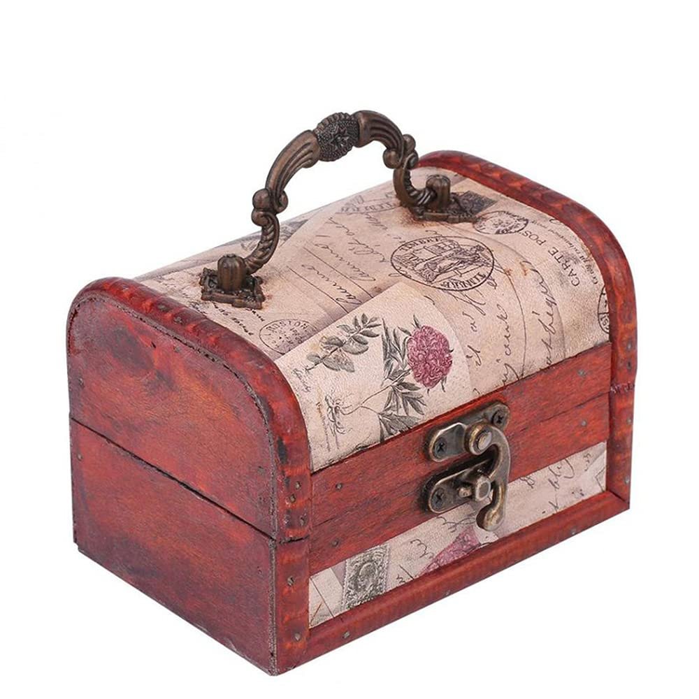 1pc Retro Wood Box Lock Storage Box Treasure Chest Jewelry Storage Box Earrings Organizer