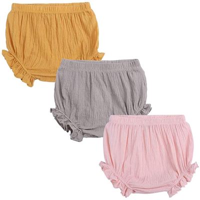 EISHOW Unisex Baby Girls Boys 3 Pack Shorts Cotton Linen Blend Ruffle Bloomer Cute Loose Harem PP Shorts Pants Outfit
