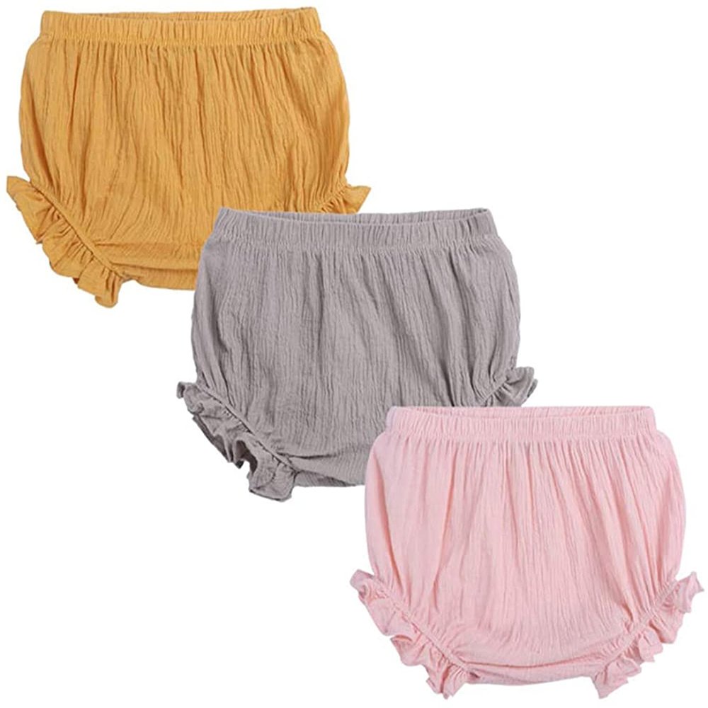 EISHOW Unisex Baby Girls Boys 3 Pack Shorts Cotton Linen Blend Ruffle Bloomer Cute Loose Harem PP Shorts Pants Outfit