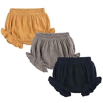 Unisex Baby Girls Boys 3 Pack Shorts Cotton Linen Blend Ruffle Bloomer Cute Loose Harem PP Shorts Pants Outfit