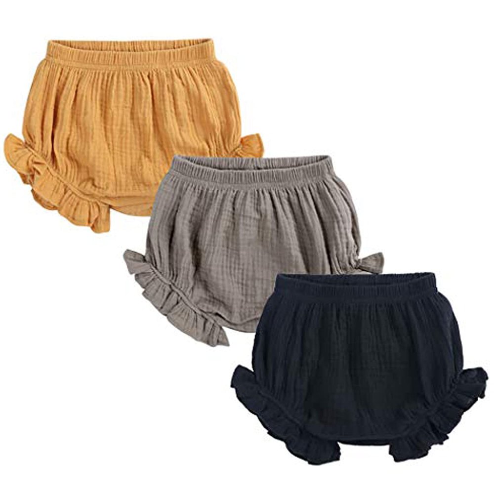 Unisex Baby Girls Boys 3 Pack Shorts Cotton Linen Blend Ruffle Bloomer Cute Loose Harem PP Shorts Pants Outfit