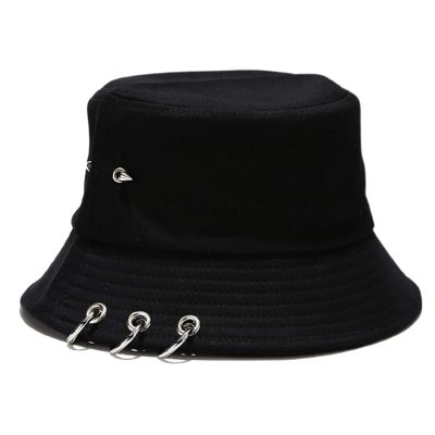 babyHUIH Spiked Rivets Bucket Hat Metal Rings Fisherman Cap Travel Bucket Beach Sun Hat for Women Men, BK, 7-7 1/8