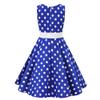 Girls Vintage Polka Dot Print Dress Kids 50s Retro Rockabilly Audrey Hupburn Dress Toddler Princess Sleeveless Summer Casual Wedding Birthday Party Skater A-line Swing Dresses Royal Blue 4-5 Years view 2