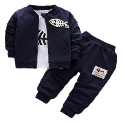 Baby Boys Clothing Set T-Shirt+Coat+Pants Children Tracksuit Outfits Suit (Dark Blue, 12 Months, 24_Months)