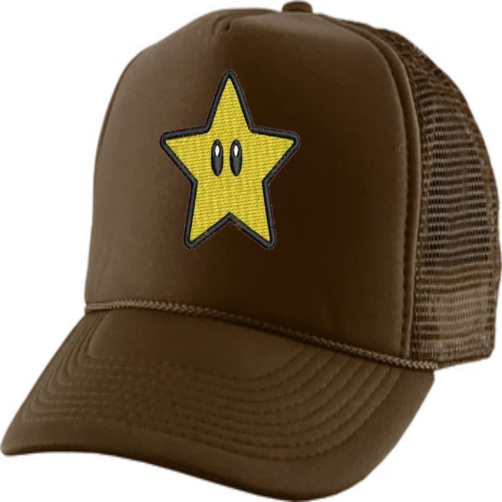 ALLNTRENDS Adult Trucker Hat Star Face Embroidered Baseball Cap Cool Adjustable Stars Snapback (Brown)