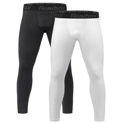 Roadbox 2 Pack Boys Compression Pants Leggings Base Layer Underwear Youth Quick Dry Spandex Tights Running Football Blackwhite