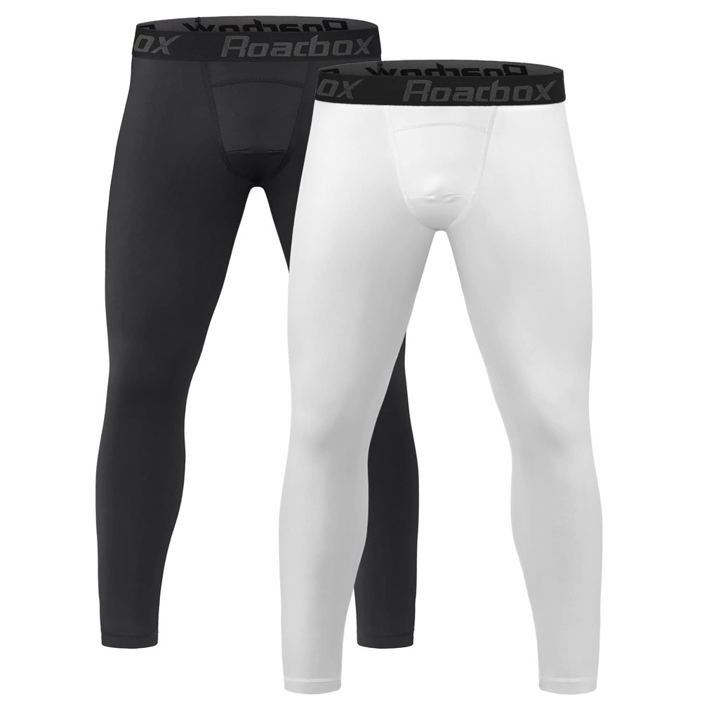 Roadbox 2 Pack Boys Compression Pants Leggings Base Layer Underwear Youth Quick Dry Spandex Tights Running Football Blackwhite