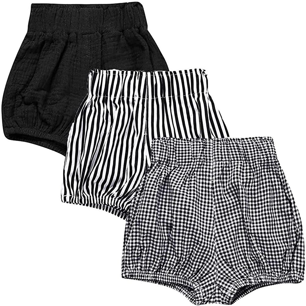 EISHOW Baby Girls Boys 3 Pack Shorts Outfit, 0-5Y Toddler Cotton Linen Ruffle Bloomers Cute Soft PP Shorts Harem Pants