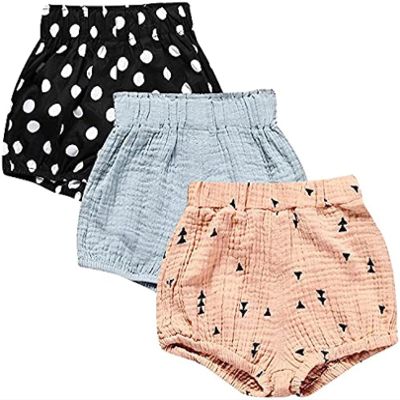 EISHOW Baby Girls Boys 3 Pack Shorts Outfit, 0-5Y Toddler Cotton Linen Ruffle Bloomers Cute Soft PP Shorts Harem Pants