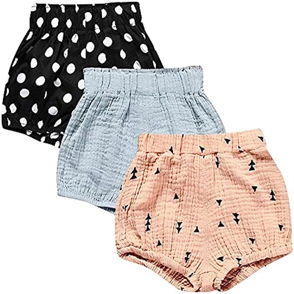 EISHOW Baby Girls Boys 3 Pack Shorts Outfit, 0-5Y Toddler Cotton Linen Ruffle Bloomers Cute Soft PP Shorts Harem Pants