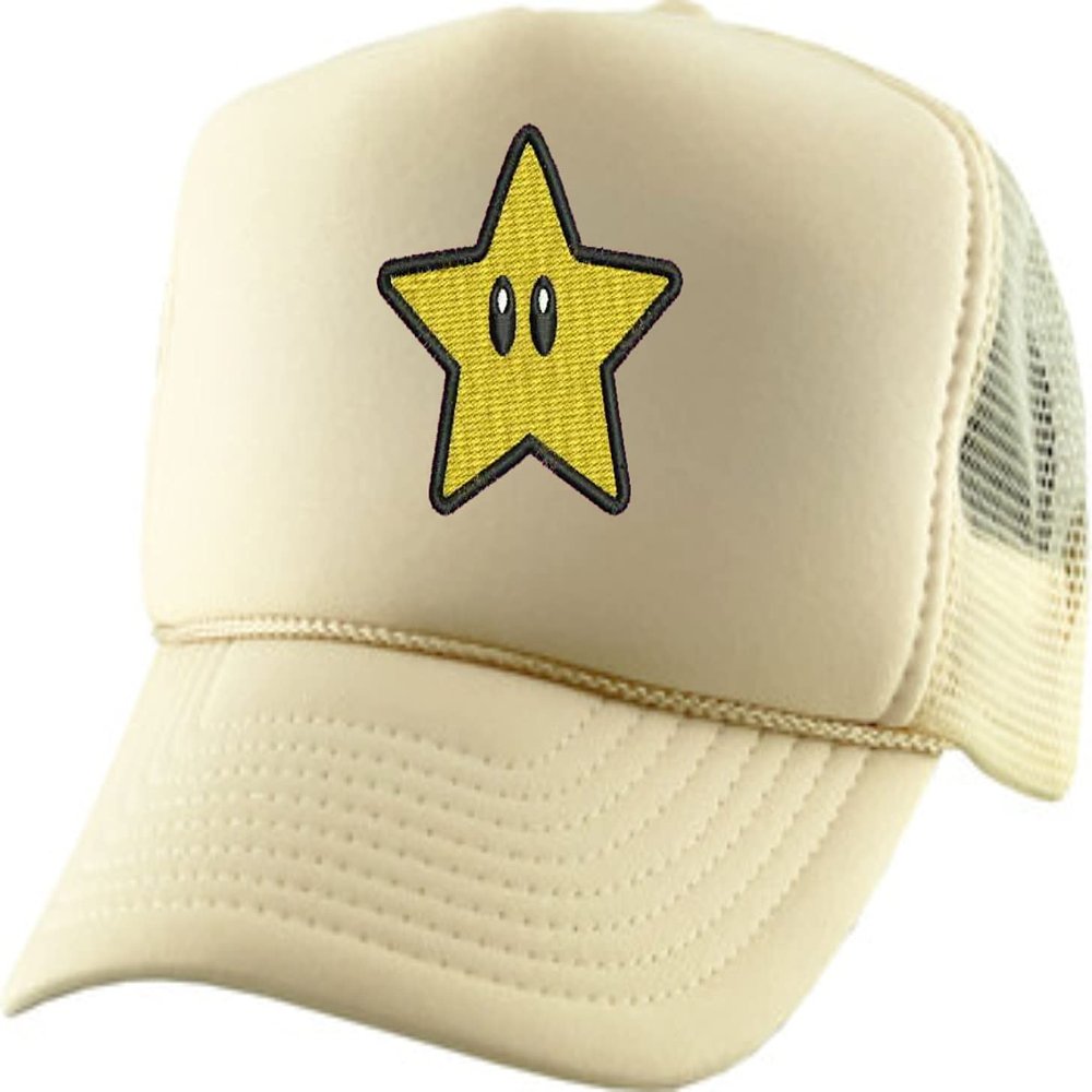 ALLNTRENDS Adult Trucker Hat Star Face Embroidered Baseball Cap Cool Adjustable Stars Snapback (Khaki)