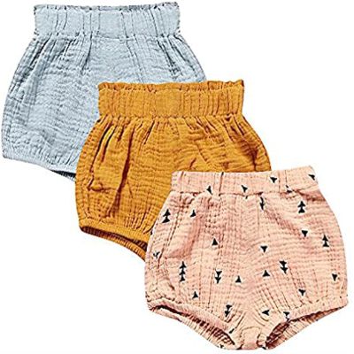 Baby Girls Boys 3 Pack Shorts Outfit, 0-5Y Toddler Cotton Linen Ruffle Bloomers Cute Soft PP Shorts Harem Pants