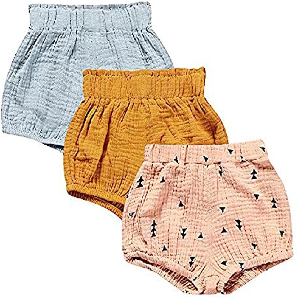 Baby Girls Boys 3 Pack Shorts Outfit, 0-5Y Toddler Cotton Linen Ruffle Bloomers Cute Soft PP Shorts Harem Pants