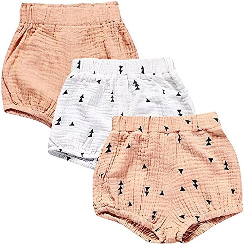 EISHOW Baby Girls Boys 3 Pack Shorts Outfit, 0-5Y Toddler Cotton Linen Ruffle Bloomers Cute Soft PP Shorts Harem Pants