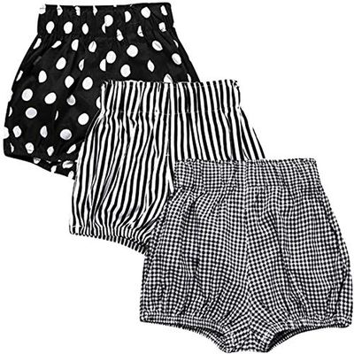 EISHOW Baby Girls Boys 3 Pack Shorts Outfit, 0-5Y Toddler Cotton Linen Ruffle Bloomers Cute Soft PP Shorts Harem Pants