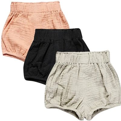 EISHOW Baby Girls Boys 3 Pack Shorts Outfit, 0-5Y Toddler Cotton Linen Ruffle Bloomers Cute Soft PP Shorts Harem Pants