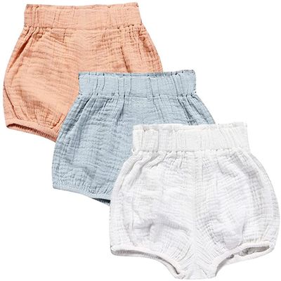 EISHOW Baby Girls Boys 3 Pack Shorts Outfit, 0-5Y Toddler Cotton Linen Ruffle Bloomers Cute Soft PP Shorts Harem Pants