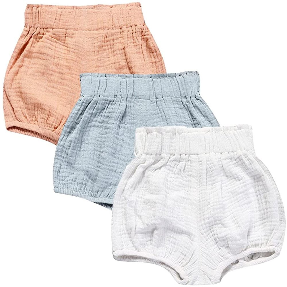 EISHOW Baby Girls Boys 3 Pack Shorts Outfit, 0-5Y Toddler Cotton Linen Ruffle Bloomers Cute Soft PP Shorts Harem Pants