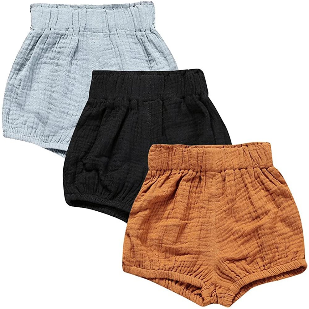 EISHOW Baby Girls Boys 3 Pack Shorts Outfit, 0-5Y Toddler Cotton Linen Ruffle Bloomers Cute Soft PP Shorts Harem Pants