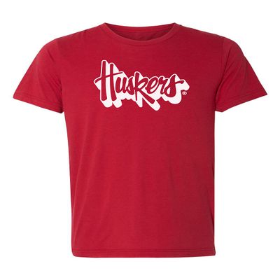 CornBorn Nebraska Apparel Men - Premium Tri-Blend White Script Huskers Outline - Red - Small