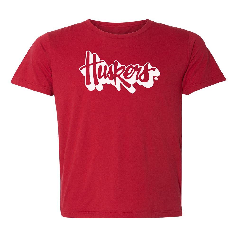 CornBorn Nebraska Apparel Men - Premium Tri-Blend White Script Huskers Outline - Red - Small