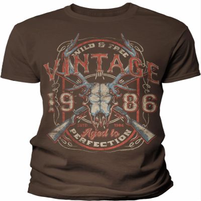40th Birthday Gift Shirt for Men - Vintage Deer Skull 1986 Aged to Perfection - F/Brown-005-4X