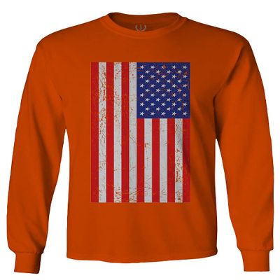0073. Vintage u.s. American Flag United States of America USA Proud Patriotic Style Men's Long Sleeve t Shirt (Orange X-Large)