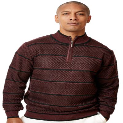 Stacy Adams Mens Sweater Full Patterned Design (Large, Wine)