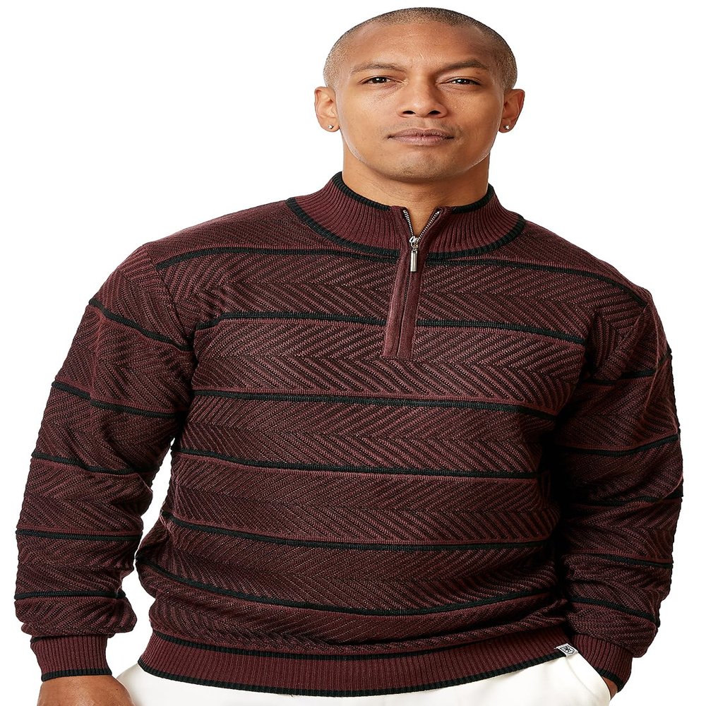 Stacy Adams Mens Sweater Full Patterned Design (Large, Wine)