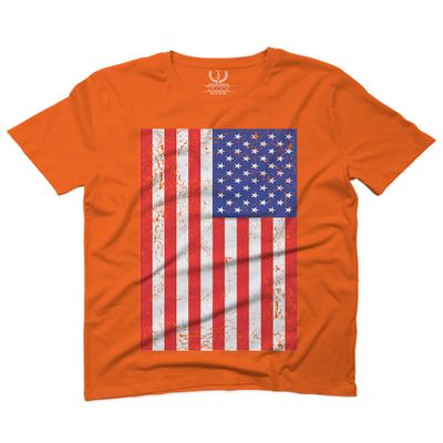 0073. Vintage u.s. American Flag United States of America USA Proud Patriotic Style for Men T Shirt (Orange 2X-Large)