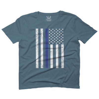 0075. Big Flag USA American Police Support Blue Lives Matter Thin Line Patriotic Style for Men T Shirt (Indigo 2X-Large)