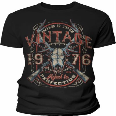 50th Birthday Gift Shirt for Men - Vintage Deer Skull 1976 Aged to Perfection - F/Black-001-4X