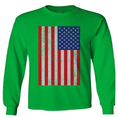 0073. Vintage u.s. American Flag United States of America USA Proud Patriotic Style Men's Long Sleeve t Shirt (Irish Green 2X Large)